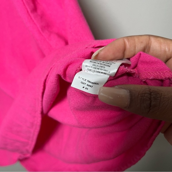 Robbie Bee Women Linen Dress Large Hot Pink Shift Split Neck Coastal Preppy - Picture 8 of 10